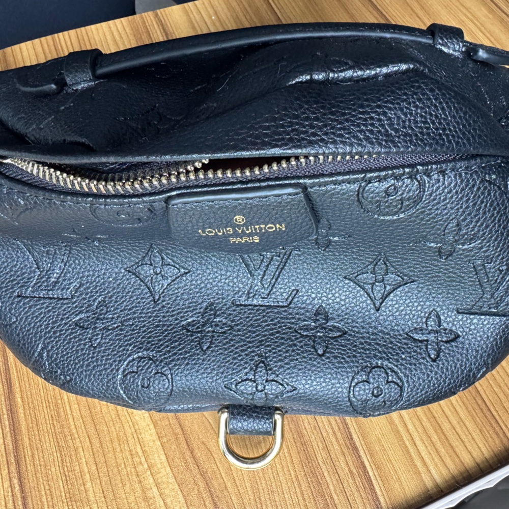 Faux LV Black Leather Backpack with Embossed Monogram